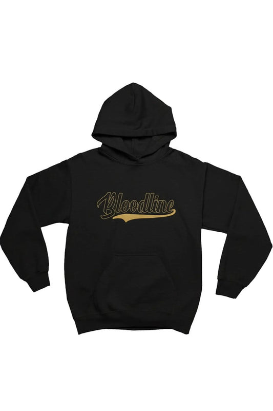 Gray hoodie with 'Bloodline Script' text on a white background