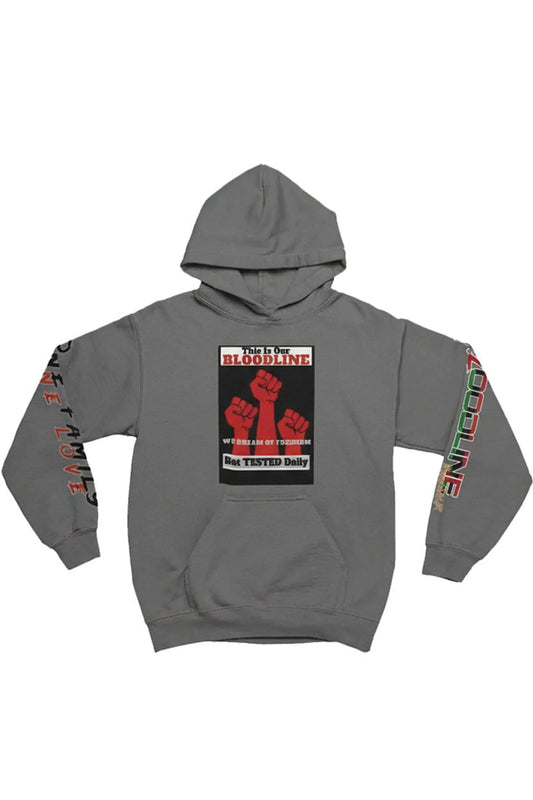 Green hoodie with graphic design on a white background