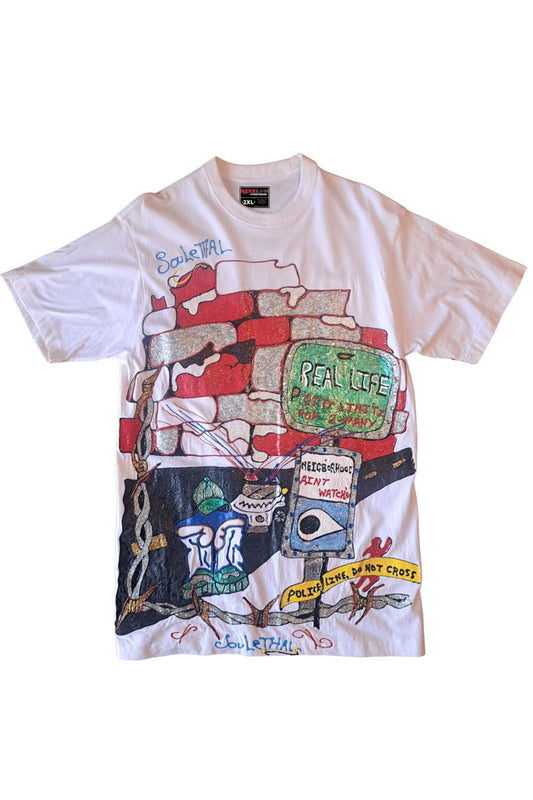 Real Life SouLethal Hand-Painted Tee — original hand-painted graphic on white streetwear tee by Bloodline Streetwear