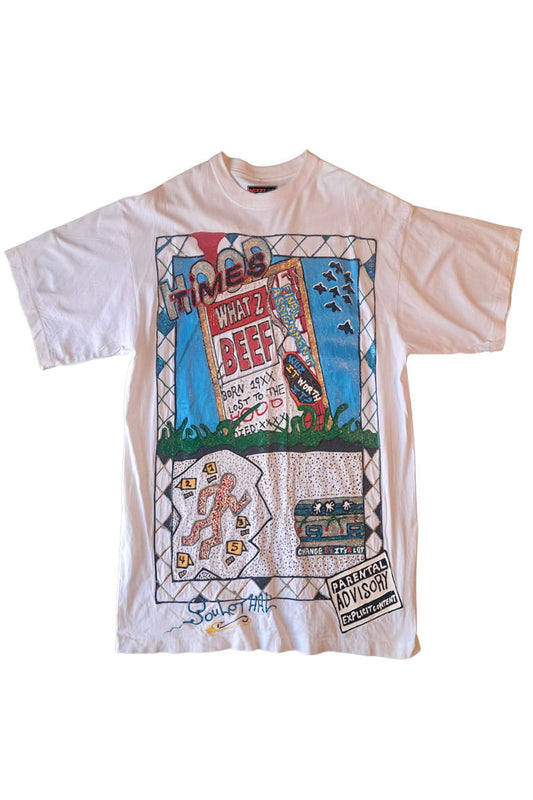 What'z Beef SouLethal Hand-Painted Tee — original hand-painted graphic on white streetwear tee