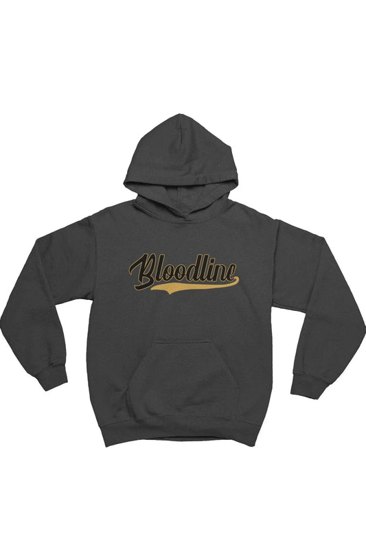 Gray hoodie with 'Bloodline' text on a white background