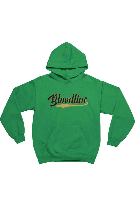 Green hoodie with 'Bloodline' text on a white background