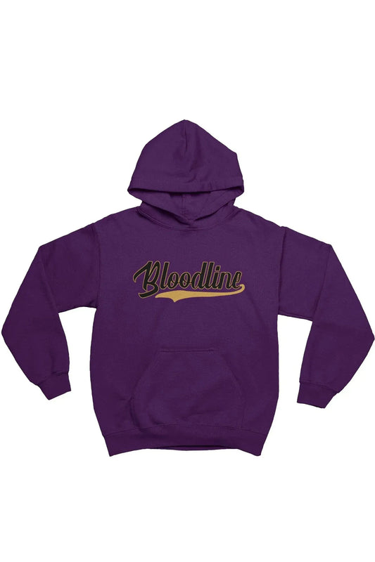 Purple hoodie with 'Bloodline' text on a white background