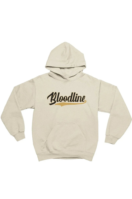 Beige hoodie with 'Bloodline' text on a white background