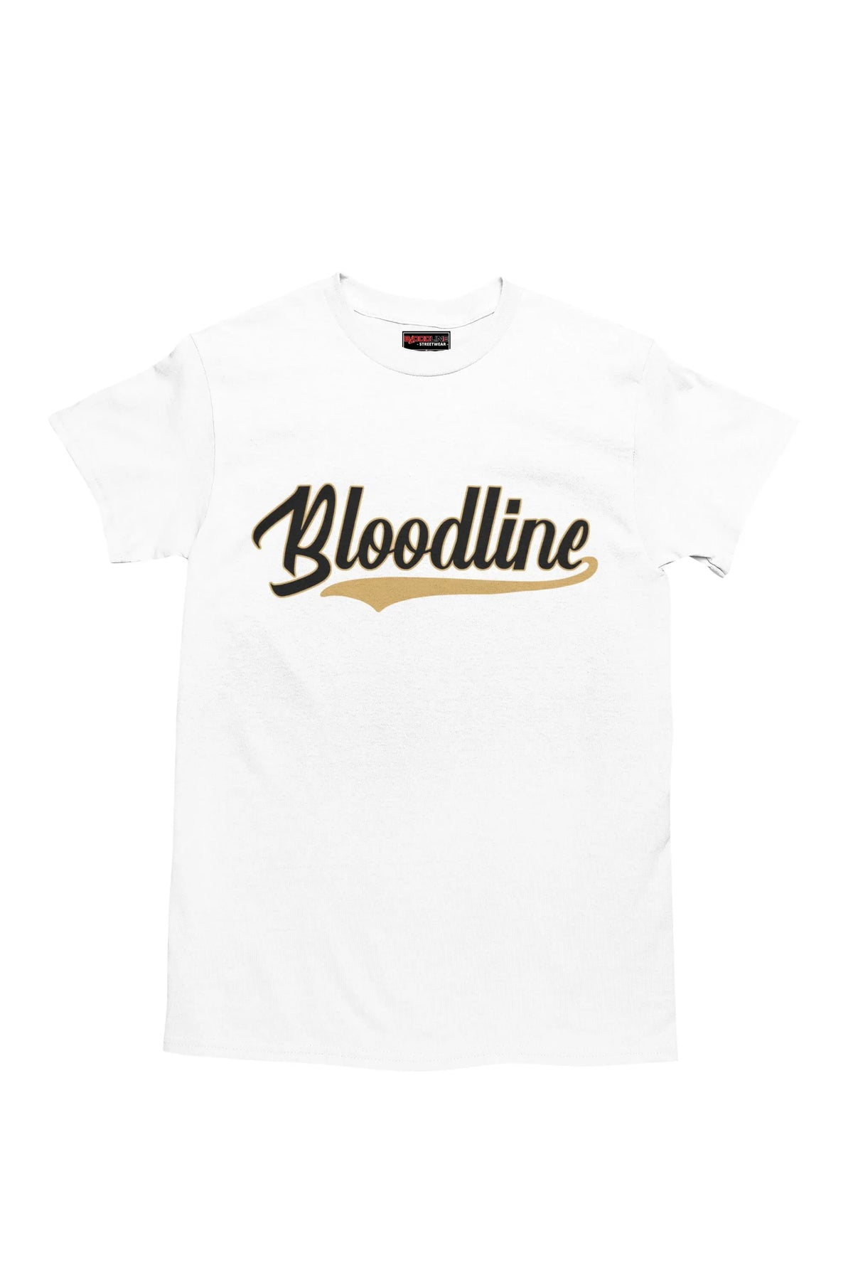 White t-shirt with 'Bloodline' text on a white background