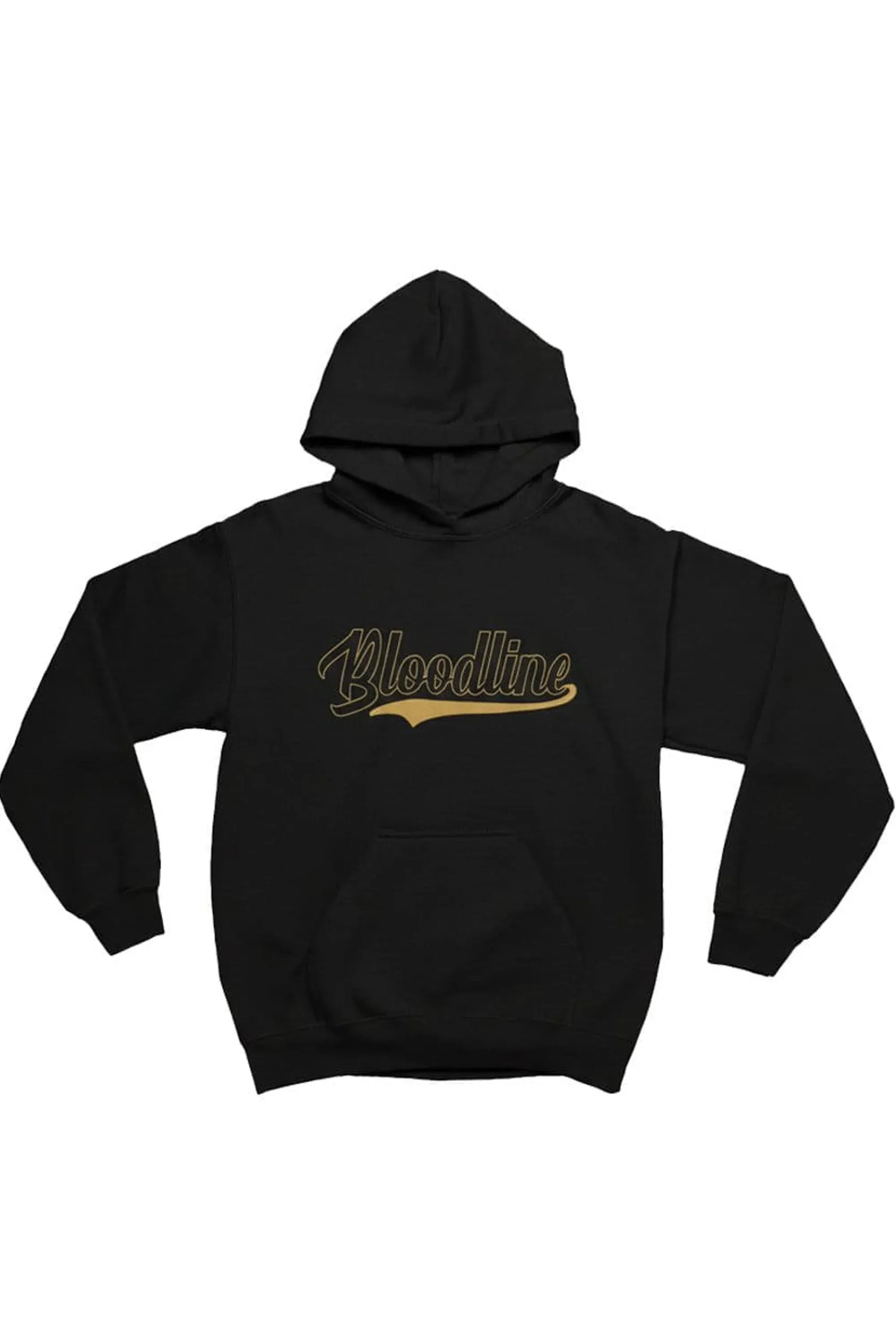 Gray hoodie with 'Bloodline Script' text on a white background