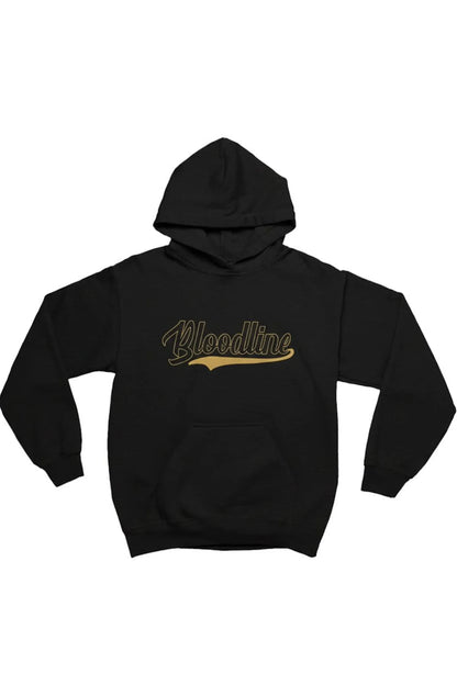 Gray hoodie with 'Bloodline Script' text on a white background