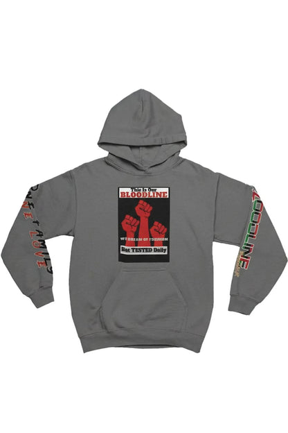 Green hoodie with graphic design on a white background
