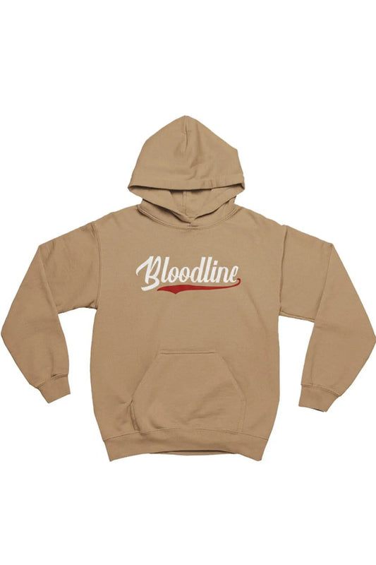 Black hoodie with white' text in gold on a white background