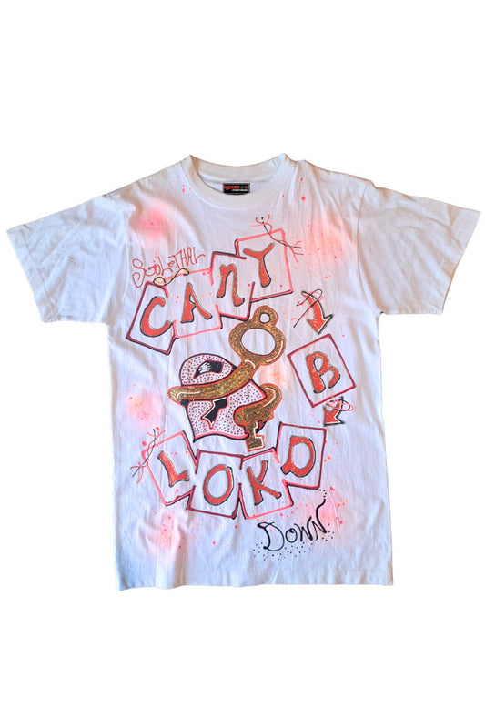 Can't B Lokd SouLethal Hand-Painted Tee — one-of-a-kind hand-painted graphic on white streetwear tee by Bloodline Streetwear
