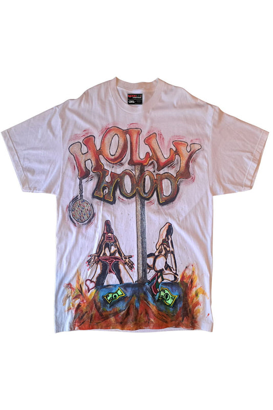 Holly Hood SouLethal Hand-Painted Tee — original hand-painted graphic on white streetwear tee by Bloodline Streetwear
