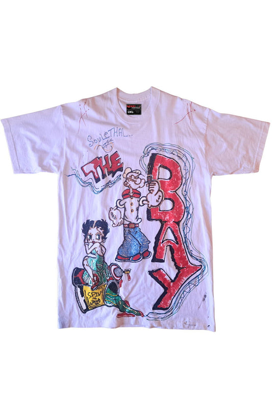 The Bay SouLethal Hand-Painted Tee — original hand-painted artwork on white streetwear tee by Bloodline Streetwear
