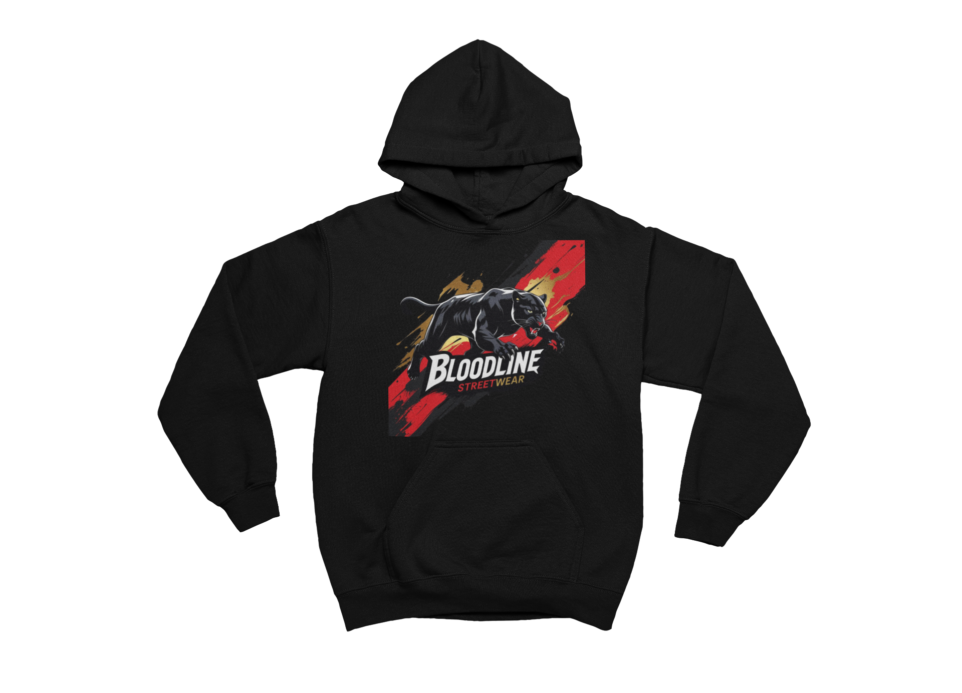 Black hoodie with 'Bloodline' graphic design on a white background