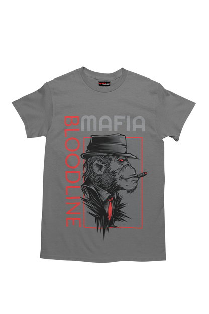 Charcoal t-shirt with a graphic of a monkey wearing a hat and text 'Mafia Bloodline' on a white background