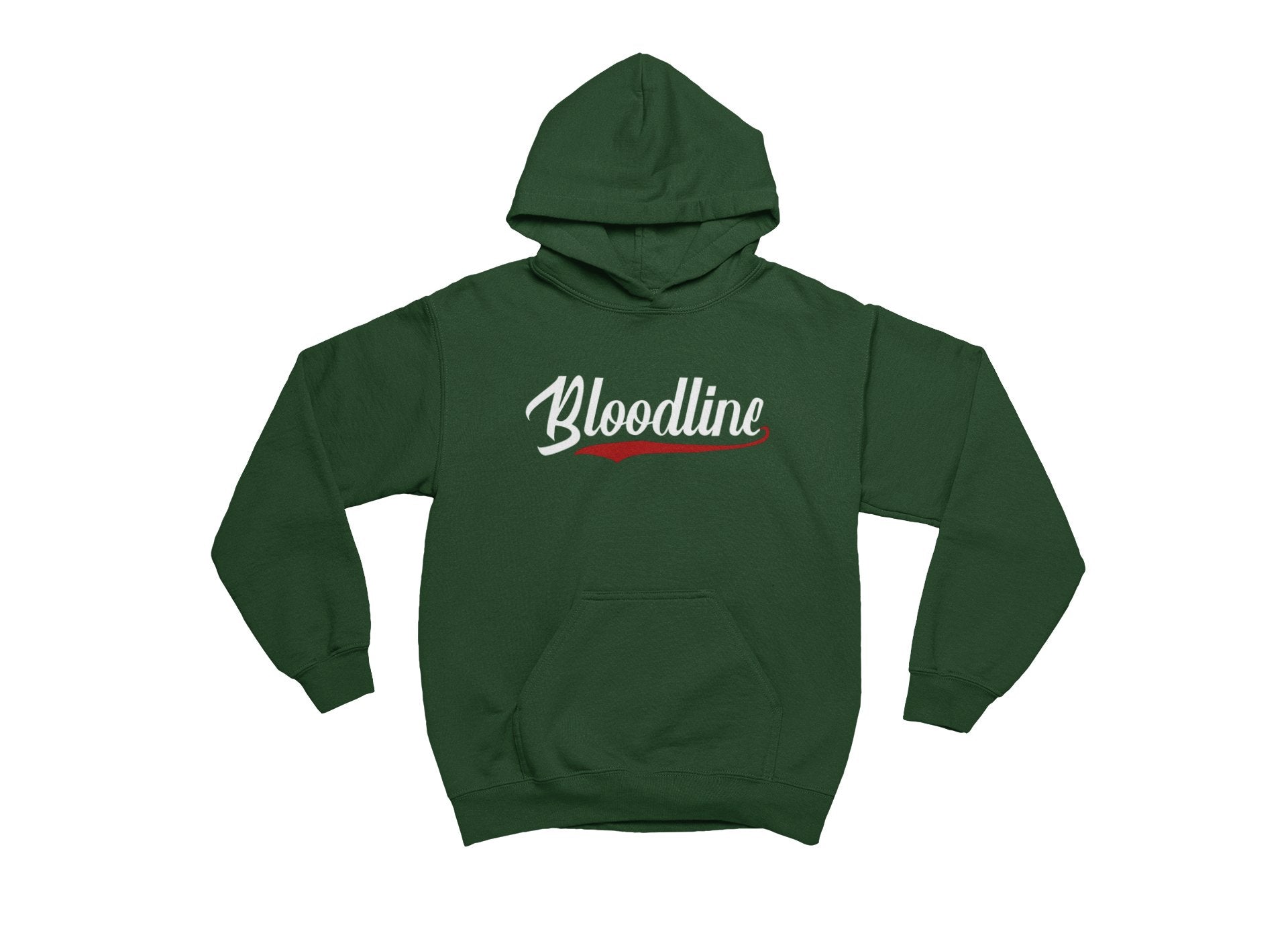 Green hoodie with 'Bloodline' text on a white background