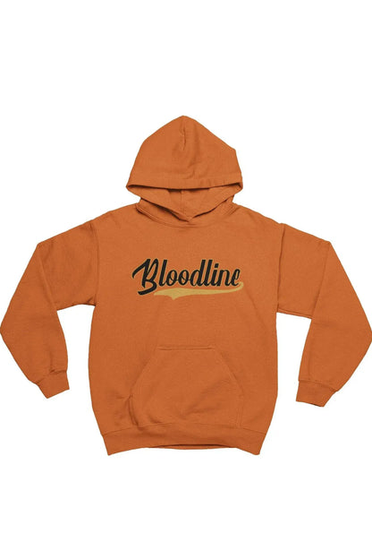 Orange hoodie with 'Bloodline' text on a white background