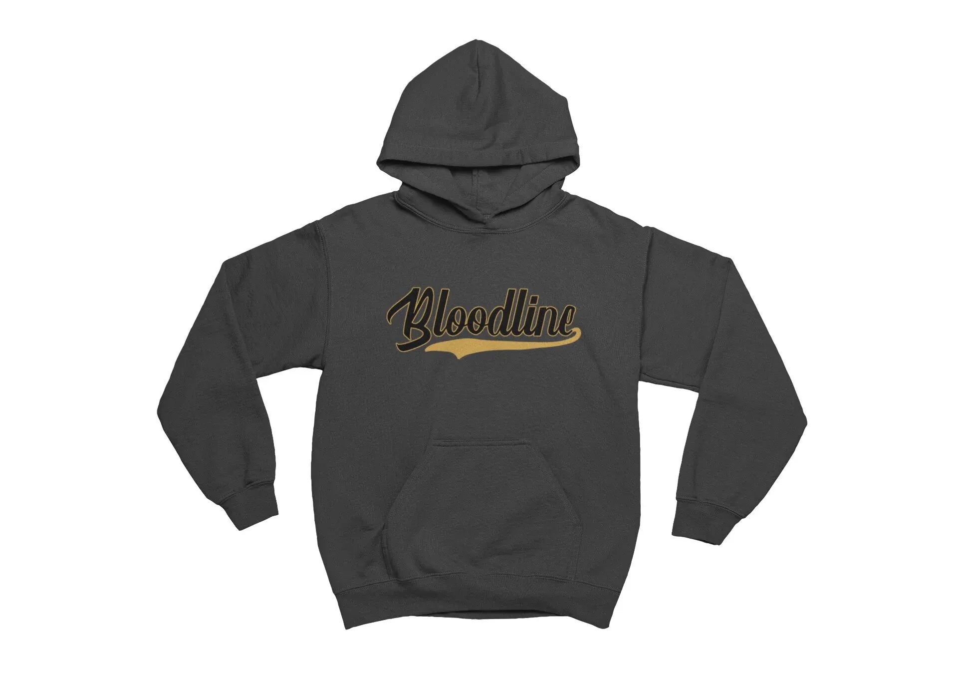 Gray hoodie with 'Bloodline' text on a white background