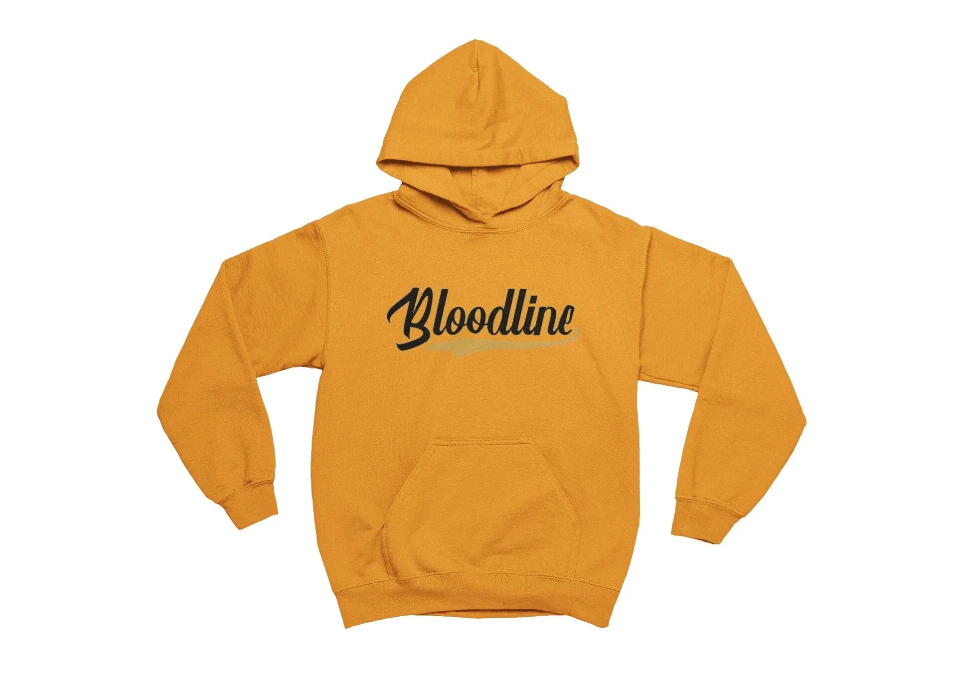 gold hoodie with 'Bloodline' text on a white background