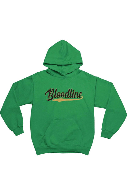 Green hoodie with 'Bloodline' text on a white background