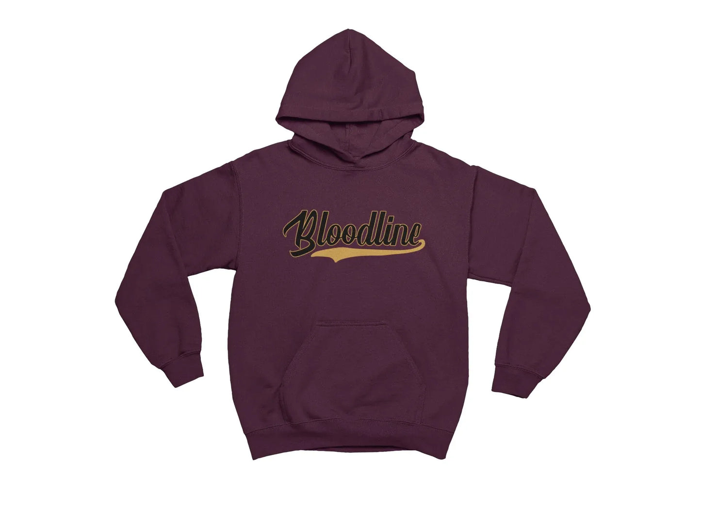 Maroon hoodie with 'Bloodline' text on a white background