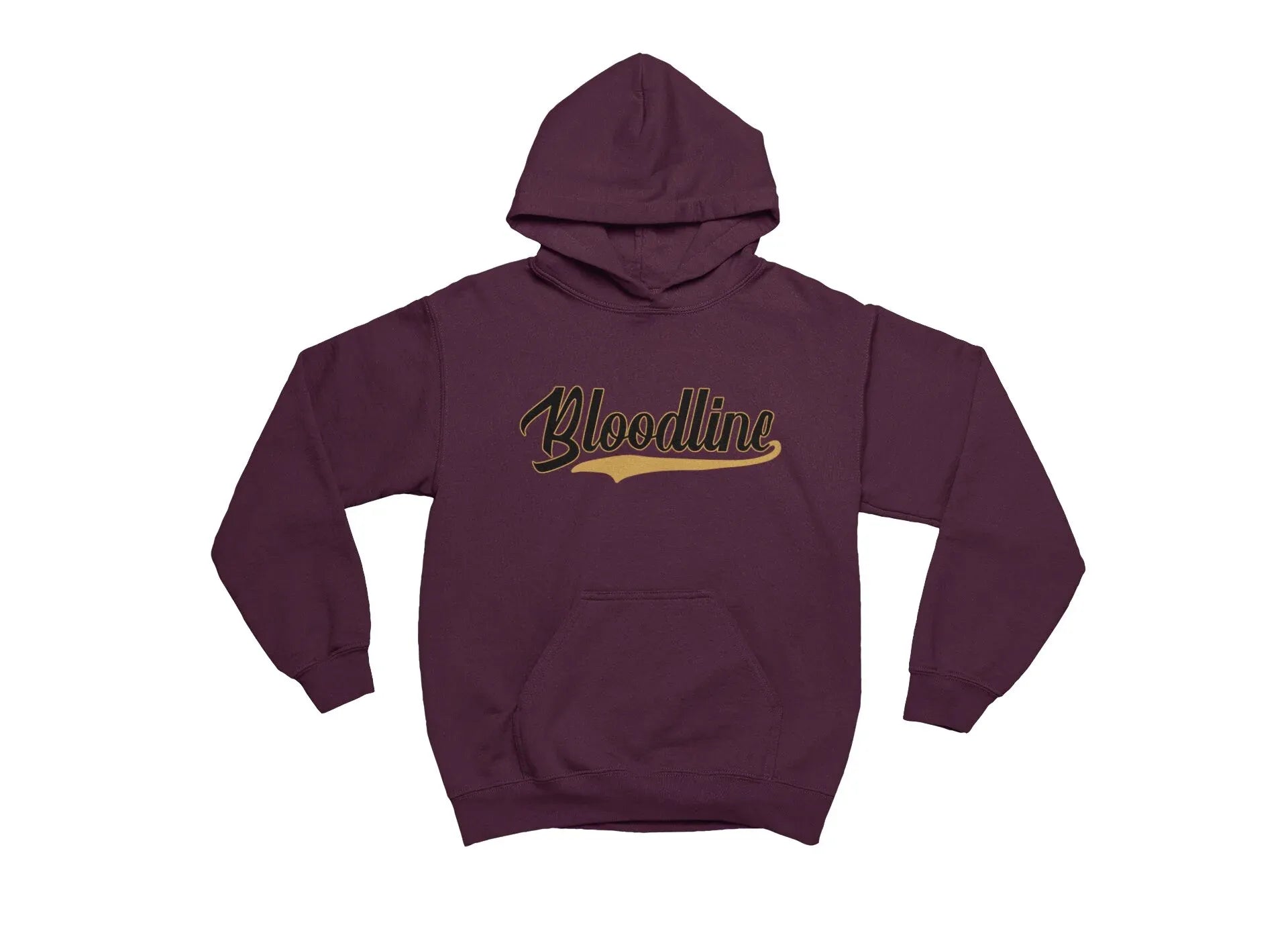 Maroon hoodie with 'Bloodline' text on a white background