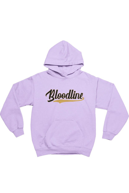 A light purple/lavender pullover hoodie with 'Bloodline' printed across the chest in a stylized black and gold script, displayed against a solid white background.