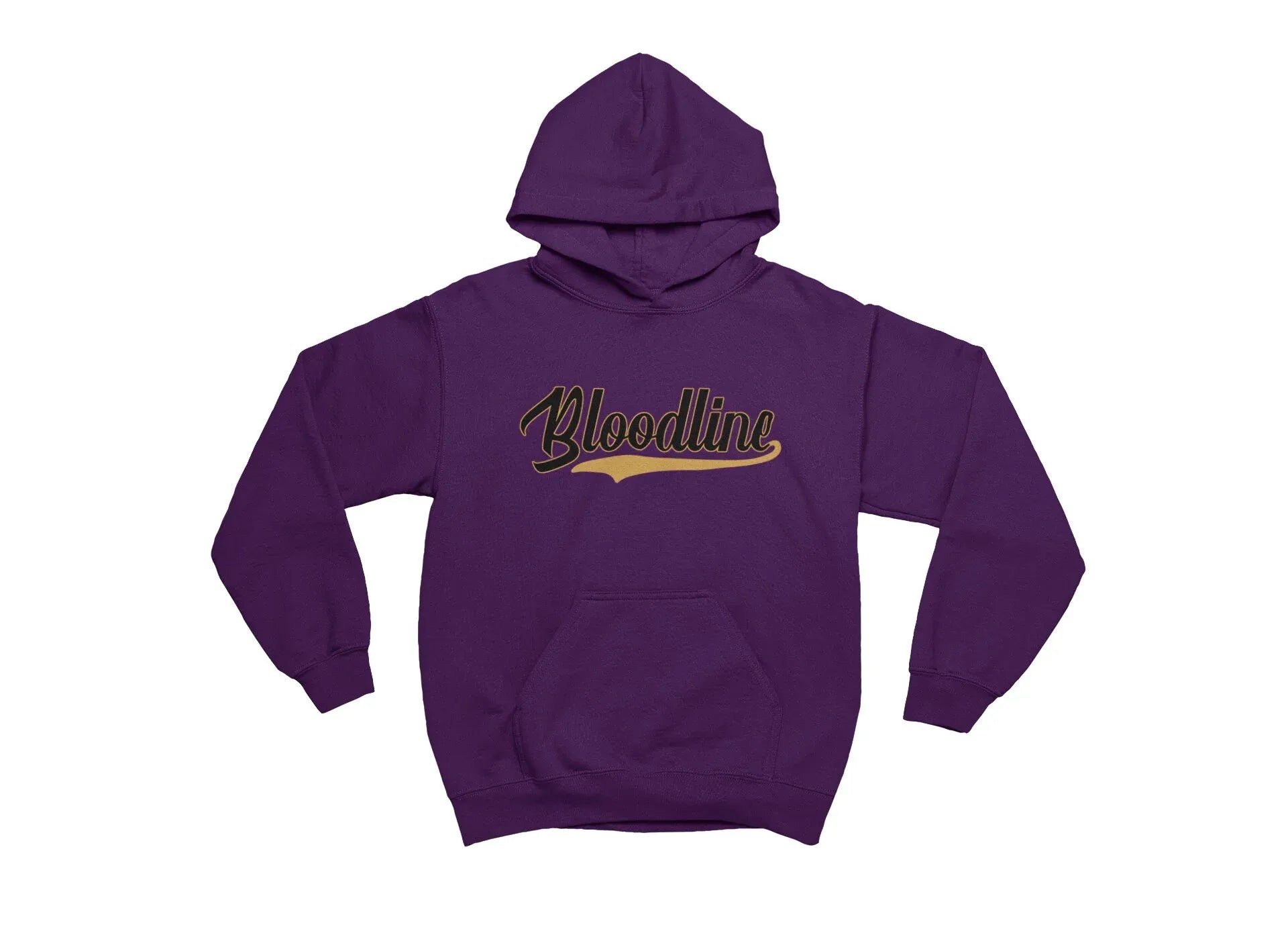 Purple hoodie with 'Bloodline' text on a white background