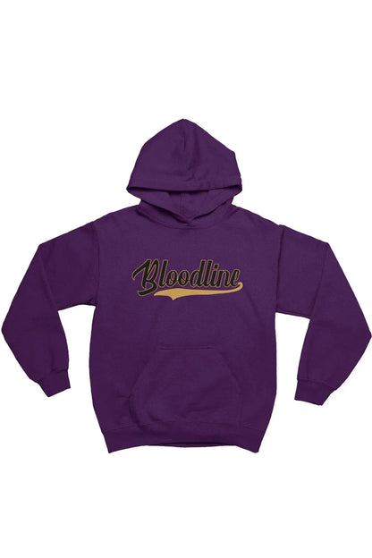 Purple hoodie with 'Bloodline' text on a white background