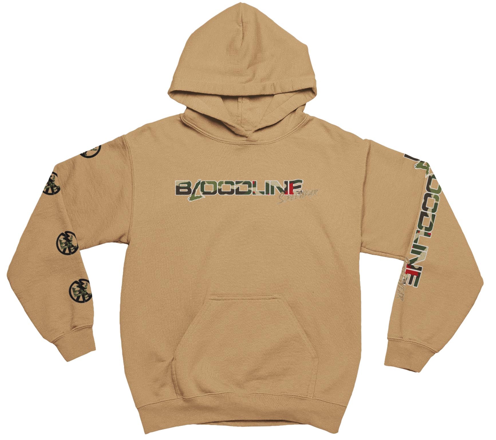 old gold hoodie with 'Bloodline' logo on a white background