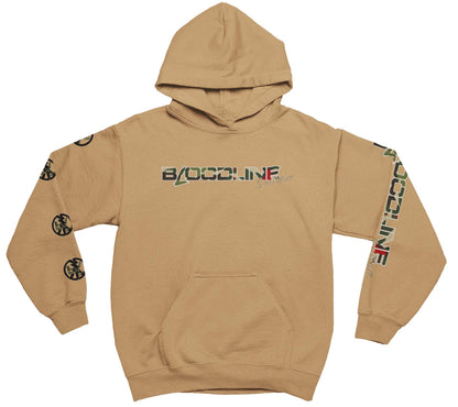 old gold hoodie with 'Bloodline' logo on a white background