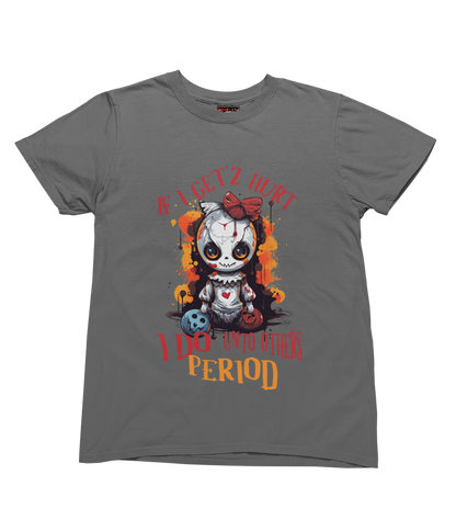 Charcoal t-shirt with a graphic design and text on a white background