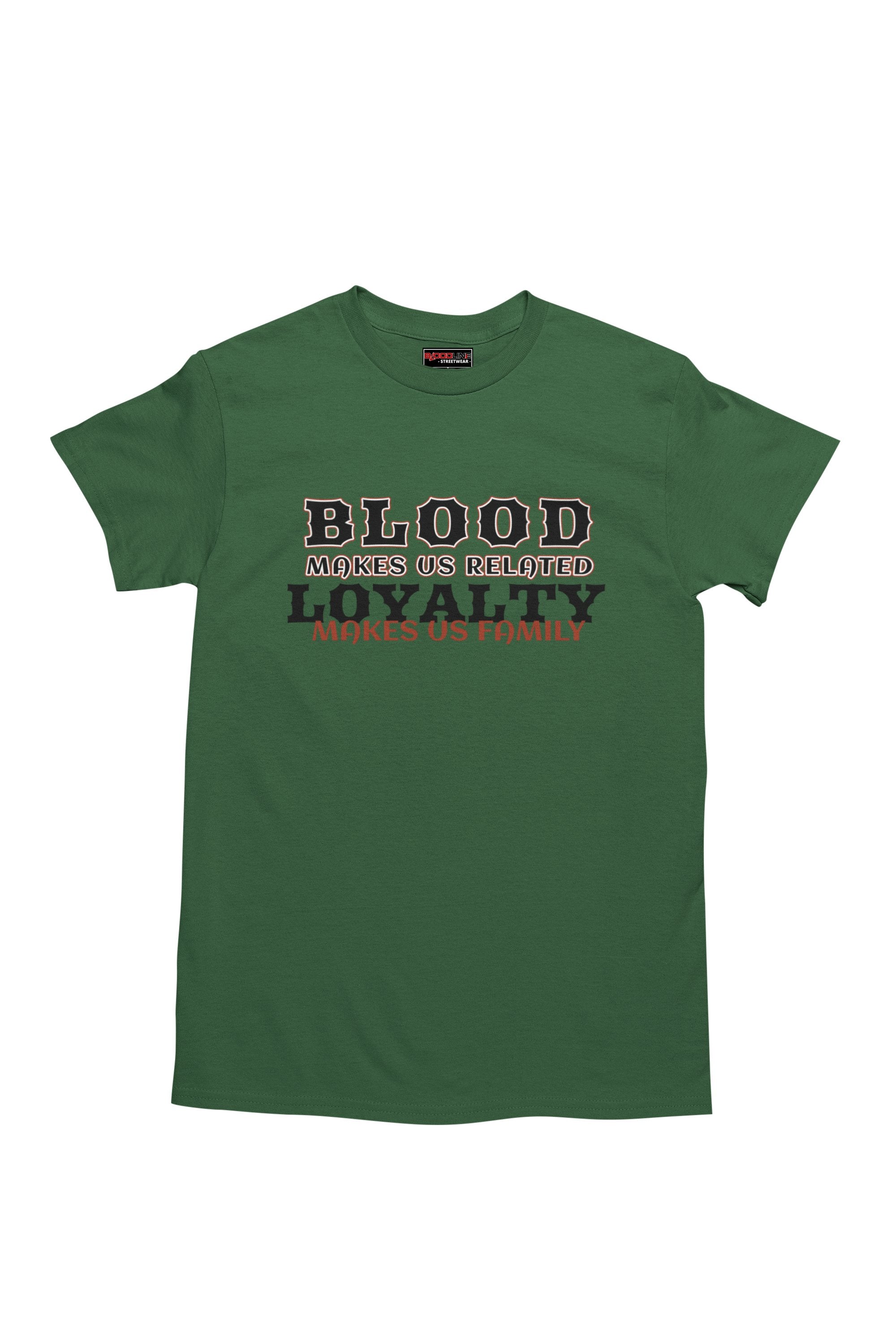 Green t-shirt with text on a white background