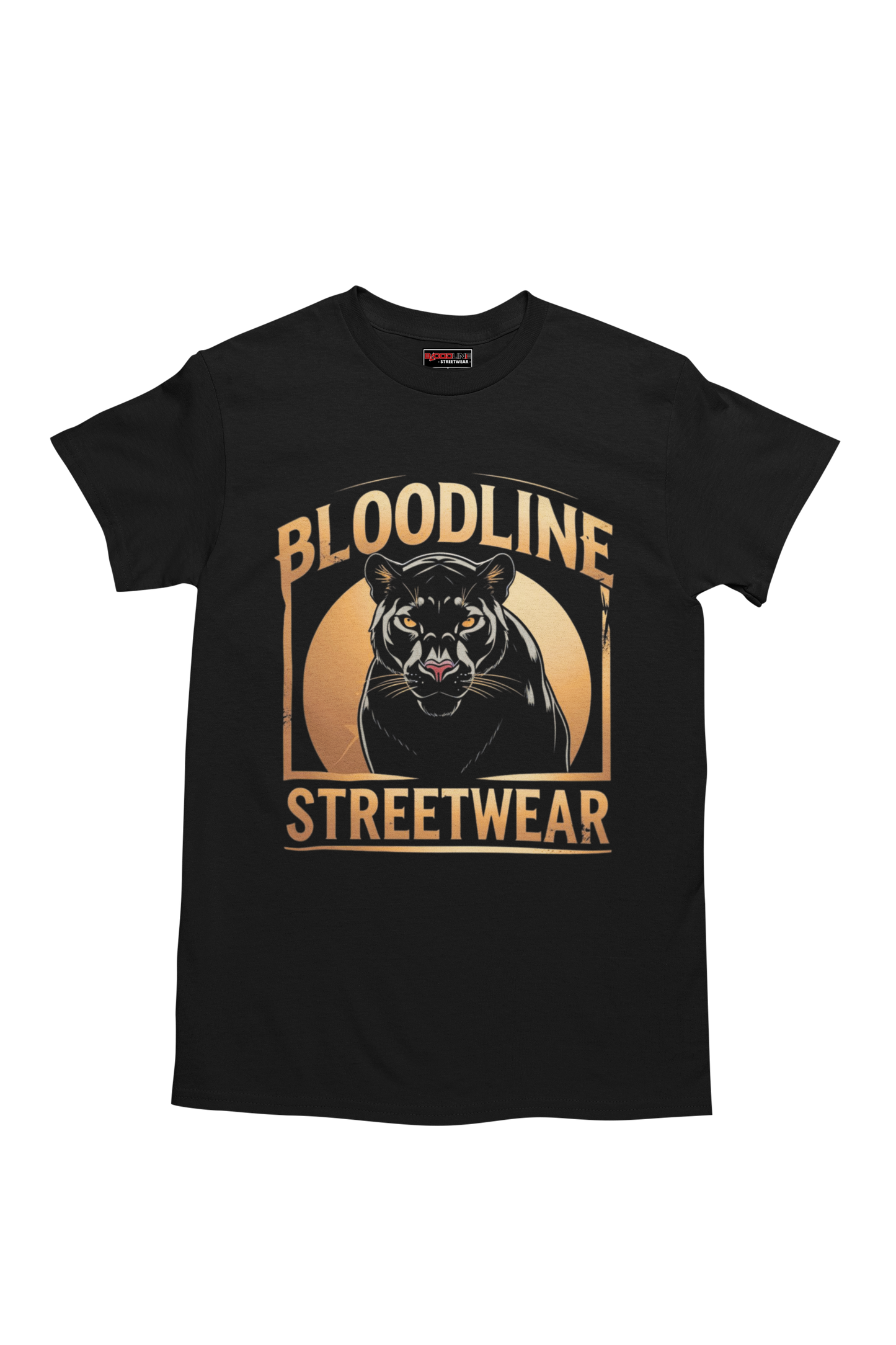 Black t-shirt with 'Bloodline Streetwear' design featuring a panther on a white background