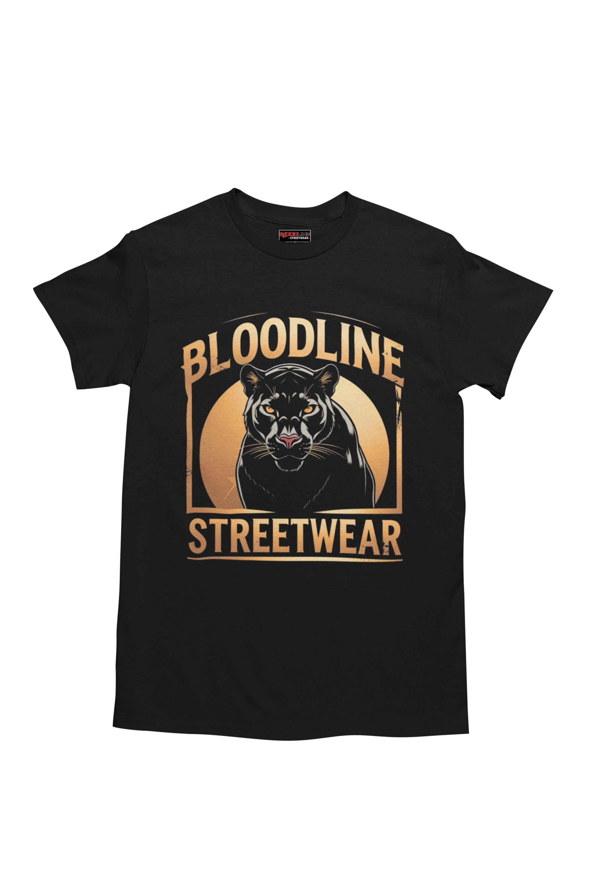 Black t-shirt with 'Bloodline Streetwear' design featuring a panther on a white background