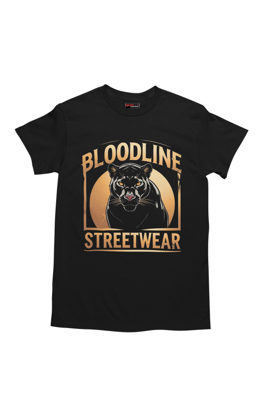 Black t-shirt with 'Bloodline Streetwear' design featuring a panther on a white background