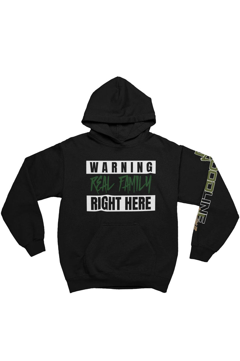 Black hoodie with 'Bloodline Est. 1977' text in gold on a white background
