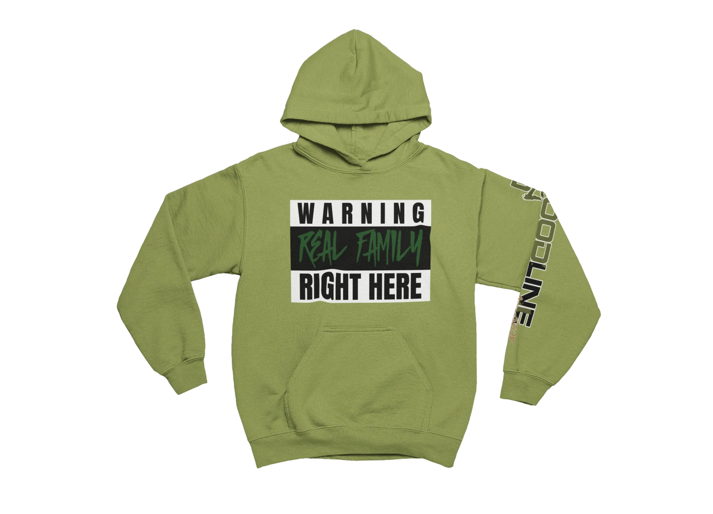 kiwi hoodie with text design on a white background