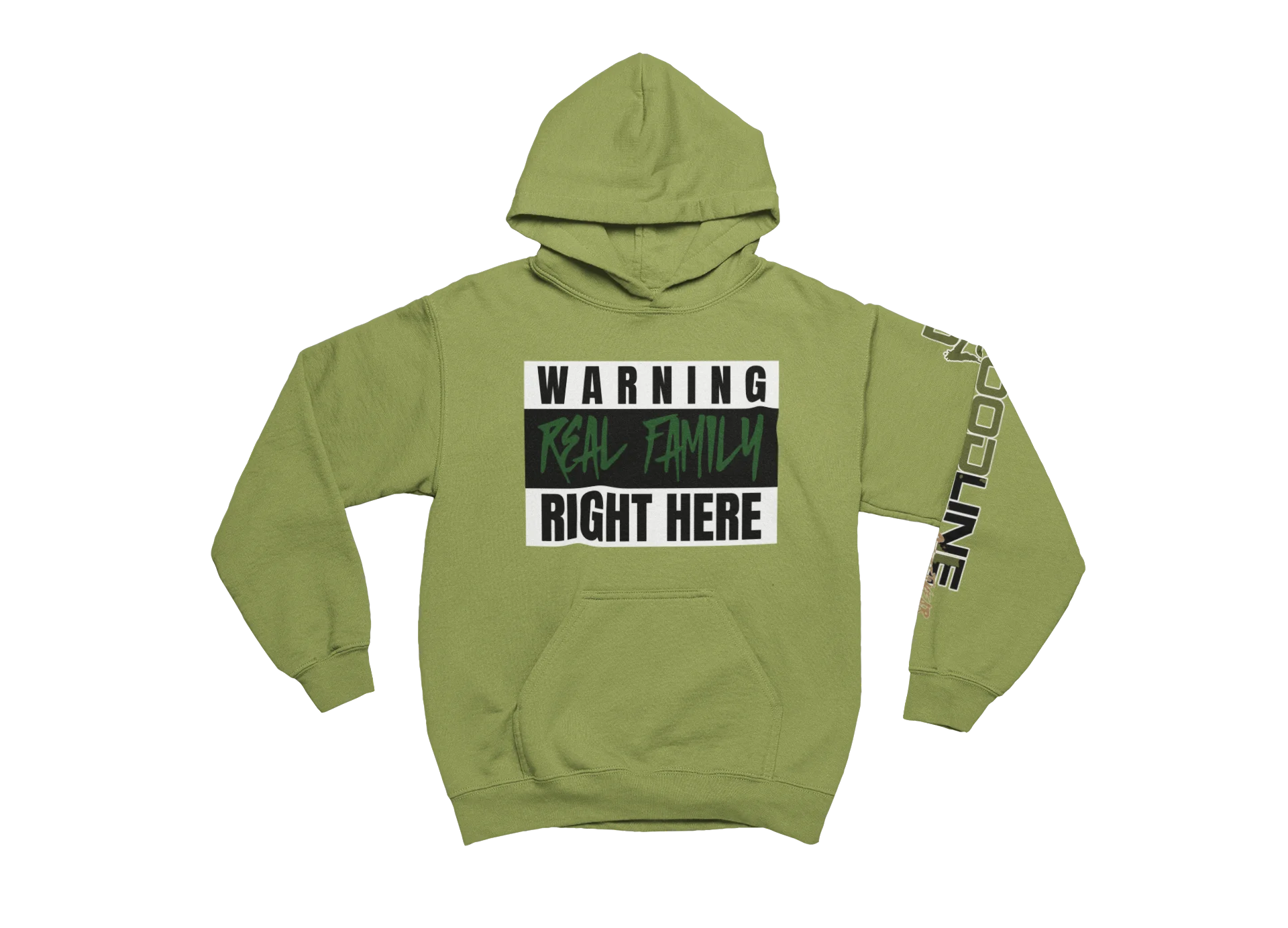 kiwi hoodie with text design on a white background