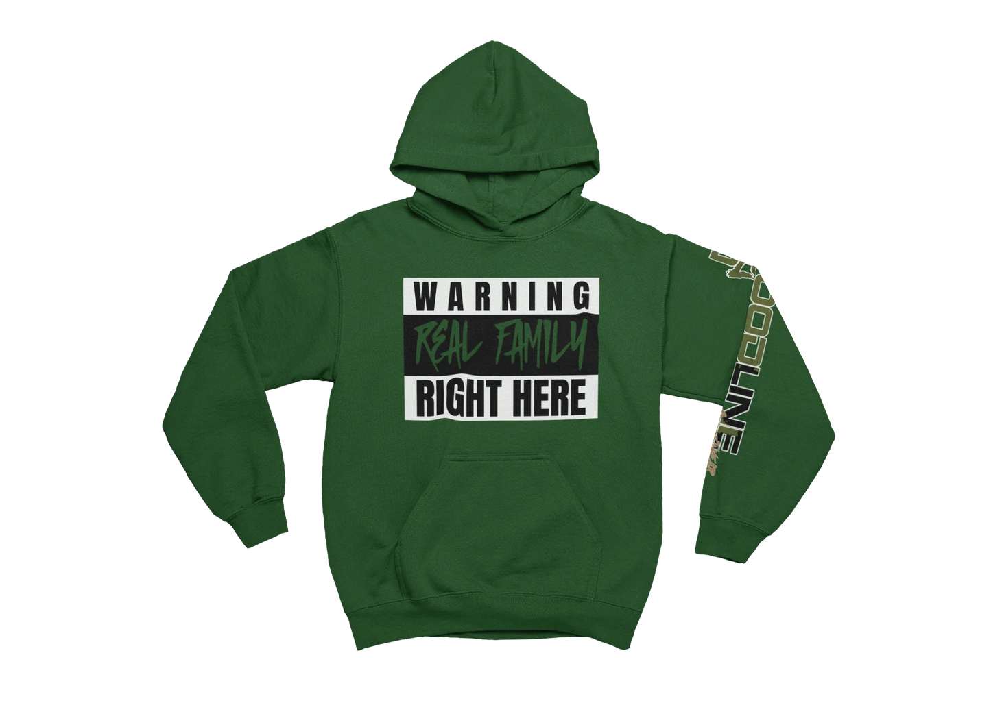 Money green hoodie with text design on a white background