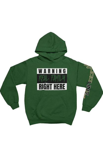Green hoodie with text on a white background