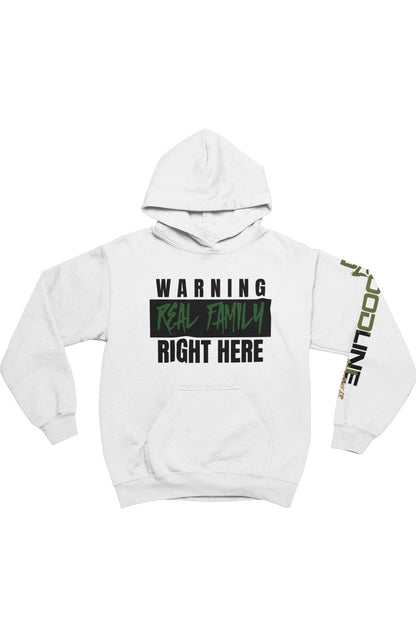 White hoodie with text on a white background