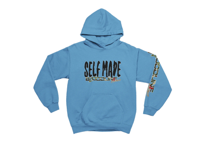 Carolina blue hoodie with 'SELF MADE' text on a white background