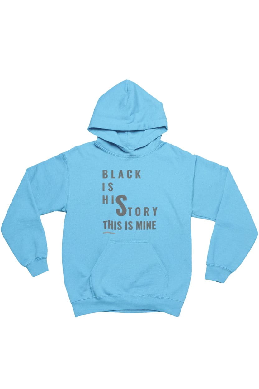 Light blue hoodie with text on a white background
