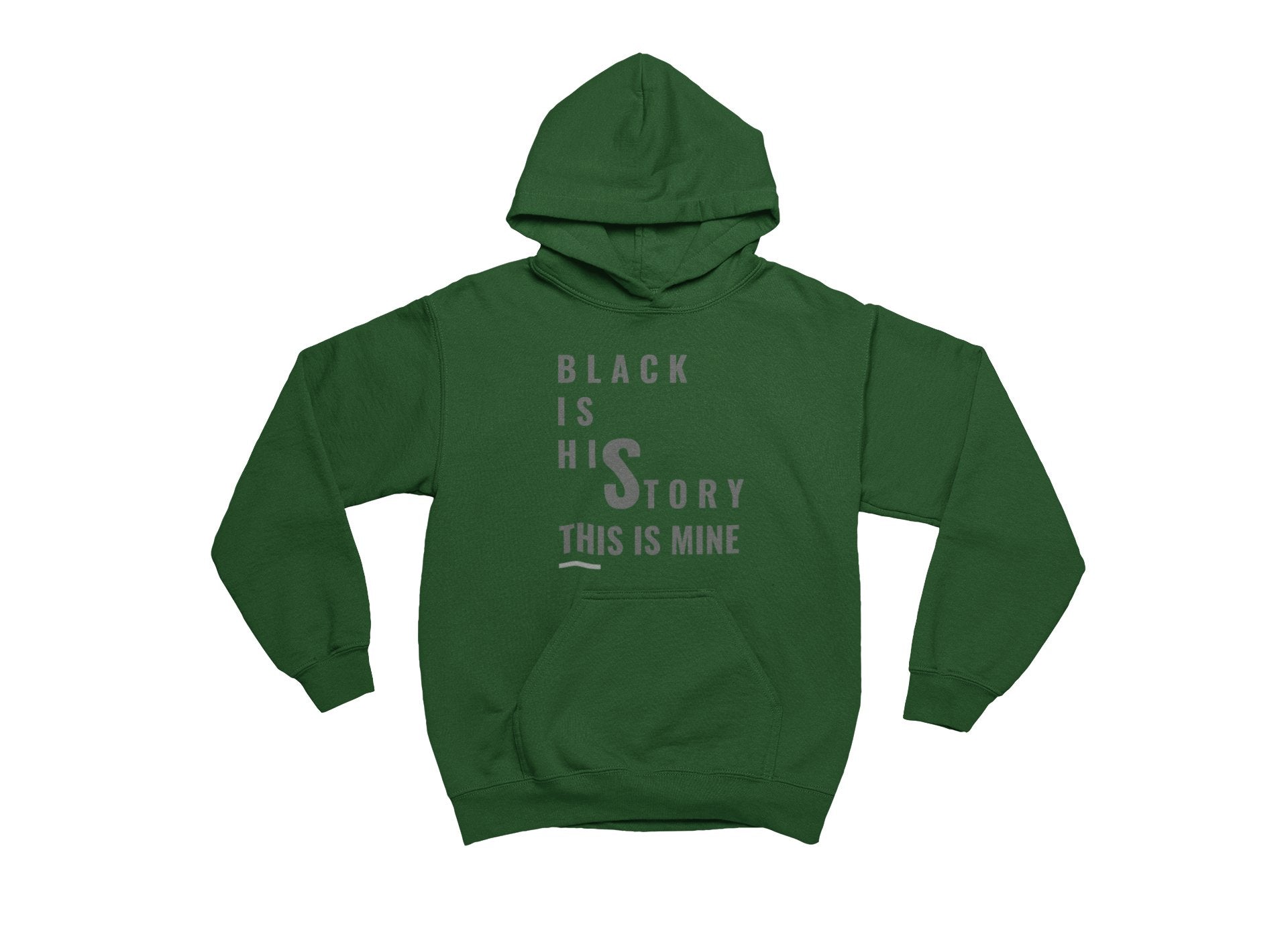 Forest green hoodie with text on a white background