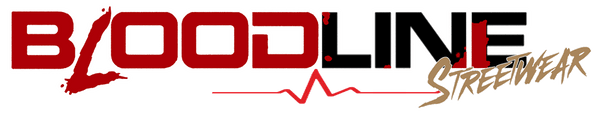 Logo of Bloodline Streetwear with red, black, and gold colors.