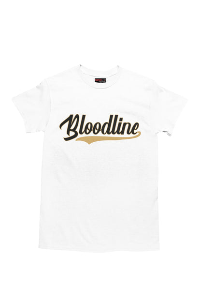 White t-shirt with 'Bloodline' text on a white background