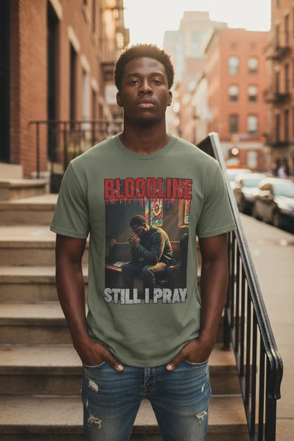 Still I Pray Graphic Tee – Men's Lifestyle Shot – Harsh Reality Collection by Bloodline Streetwear
